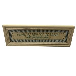 Living Is Easy At The Beach Needlepoint Wood Framed Wall Art Coastal Gift Decor